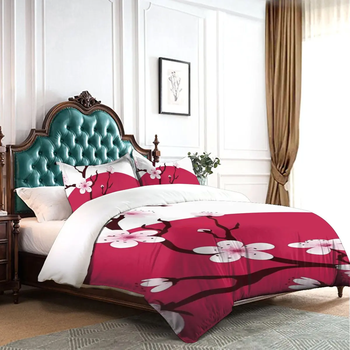 Мягкий чехол на 2 подушки с застежкой-молнией и японским цветком вишни |