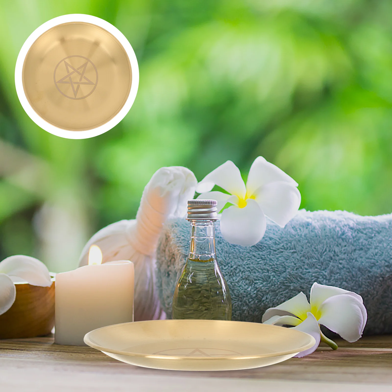 

Tray Plate Holder Altar Pentagram Jewelry Ring Decorative Wicca Dish Metal Storage Copper Suppliesstand Saucer Moon Pillar