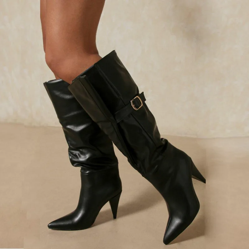 New Stiletto High Heels Tapered Heel Large Tube Boots Fashion Large Size Women's Boots