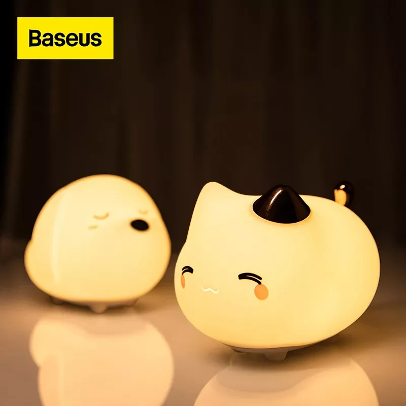 

Baseus Cute LED Night Light Soft Silicone Touch Sensor Night Light For Children Kids Bedroom Rechargeable Tap Control Night Lamp