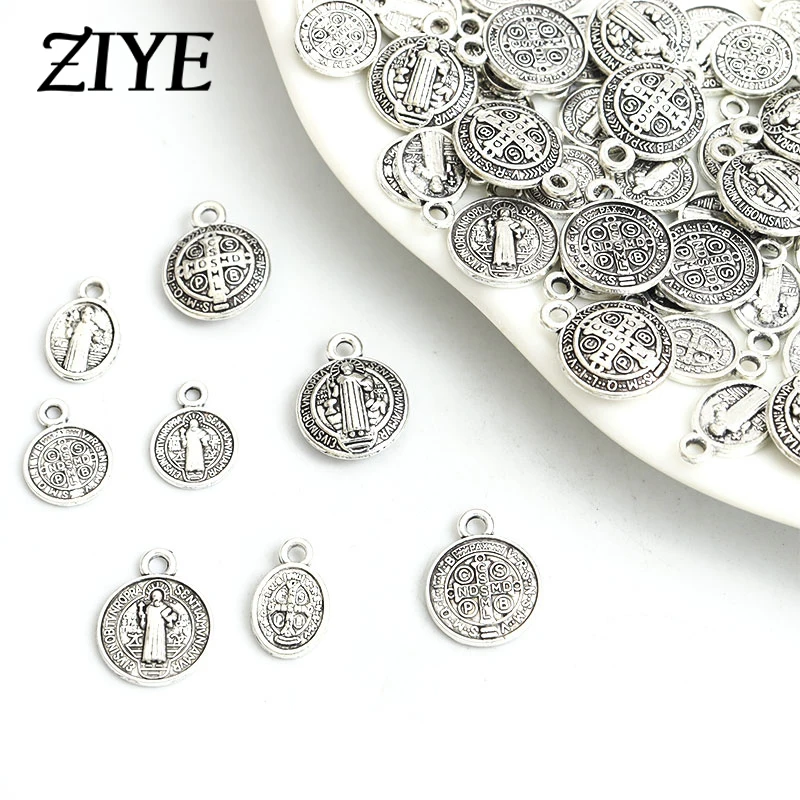 

10/20/30/40pcs Jesus Christ Cross Charms Antique Silver Color Christianity Round Alloys Pendants for Making Jewelry DIY Findings