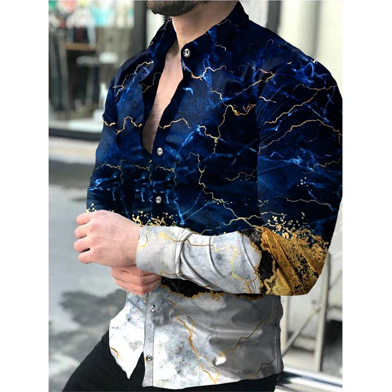 

Mens Prom Shirts Lapel Button Tops Men's Fashion Casual Quicksand 3D Printed Long Sleeve Tops Men's Cardigan Spring 2022