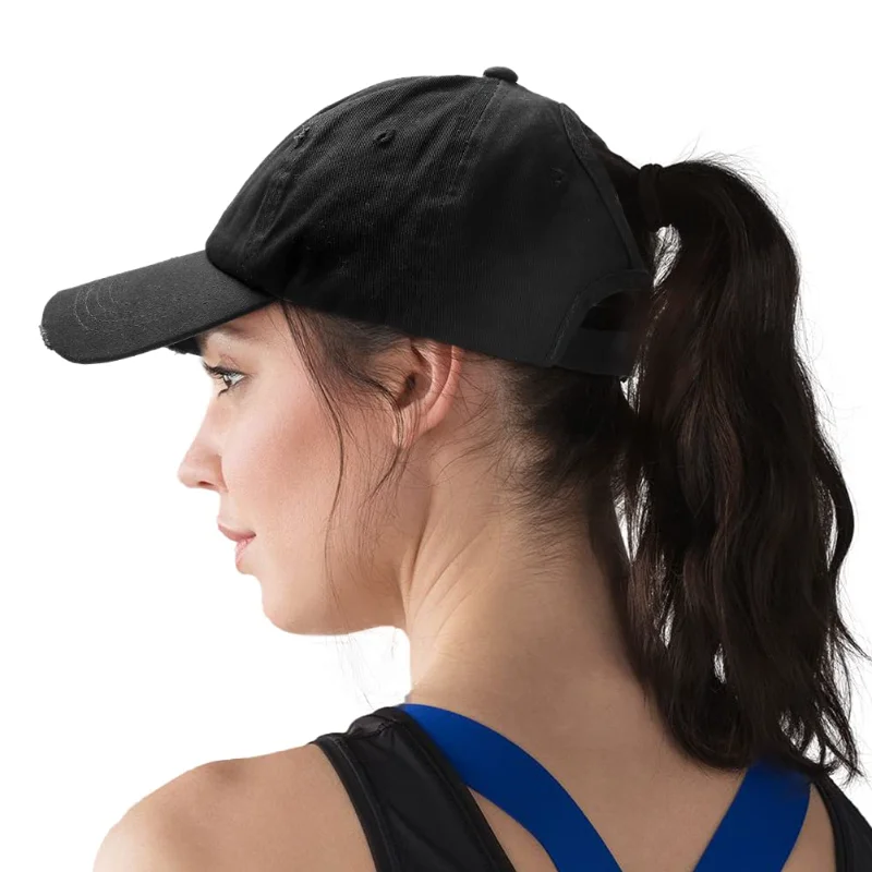 

Solid Color Fashion Unisex Distressed Ponytail Dad Hat for High Bun Classic Plain Cotton Baseball Caps with Ponytail Hole Gorras