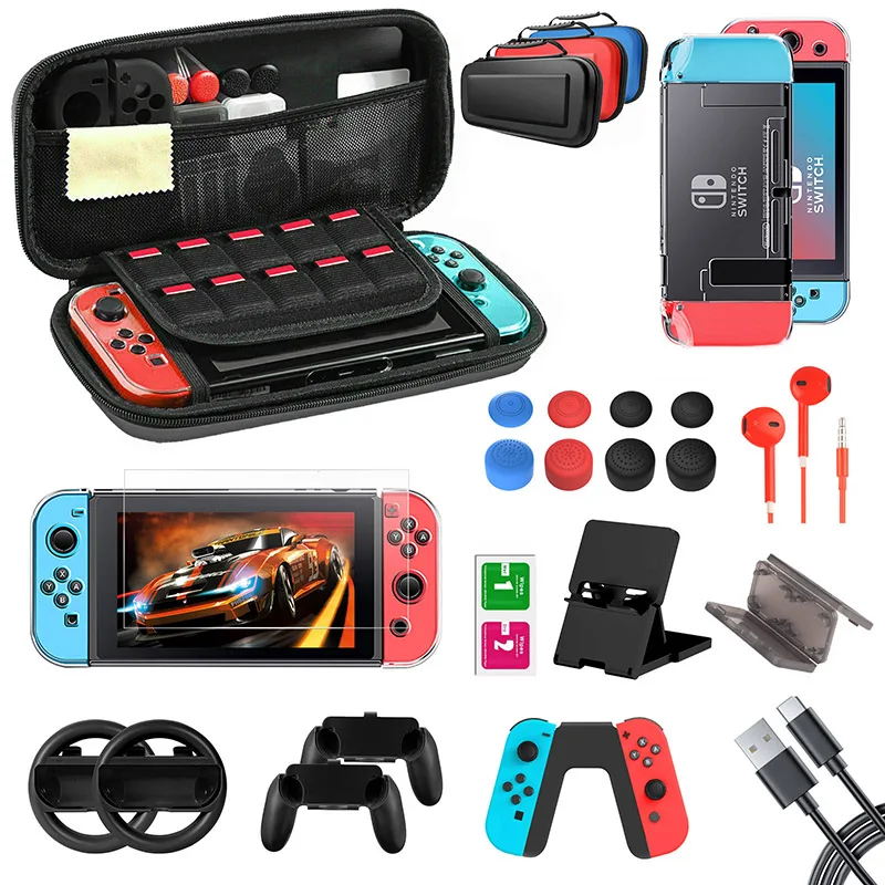 

Game Accessories Set For Nintend Switch Travel Bag Joycon Grip Protective Cover Charging Dock Cable Screen Protector Card Box