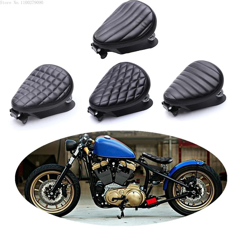 

Motorcycle Retro Leather Old School Solo Saddle Seat+3" Spring Swivel Bracket for Cafe Harley Custom Chopper Bobber Accessories