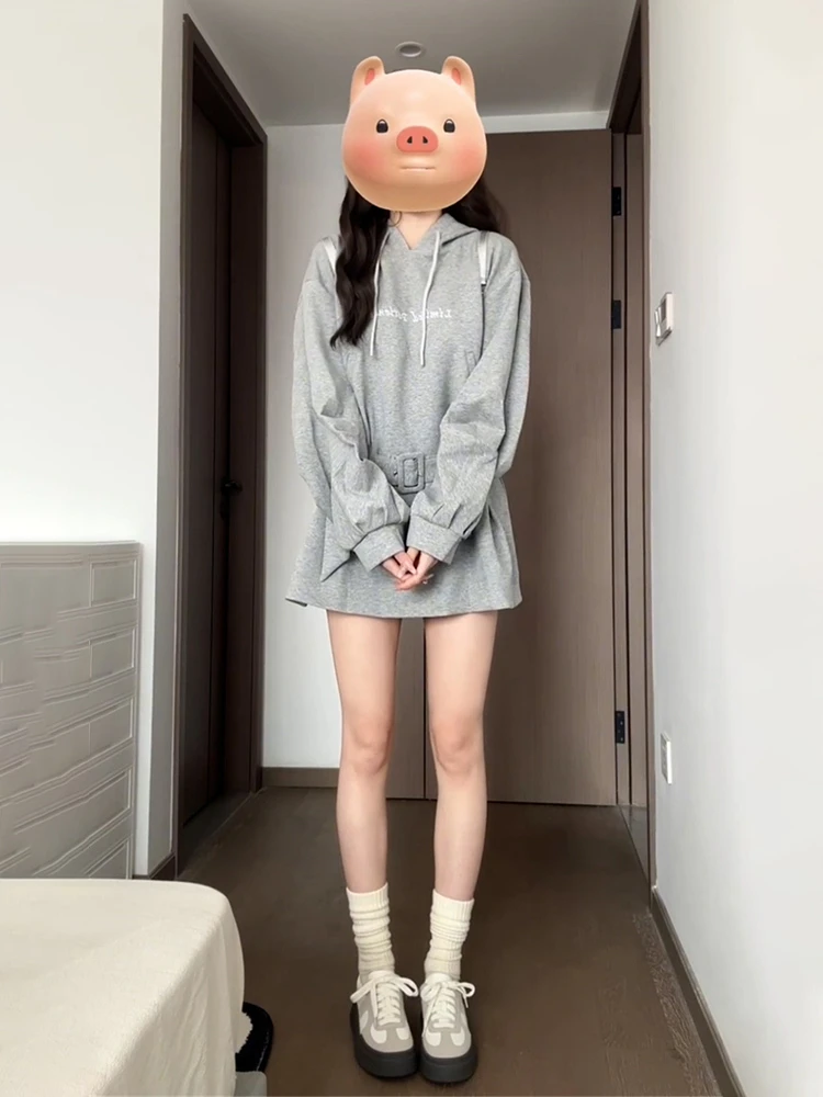 Серое платье-толстовка с длинными рукавами детское весенне-осеннее платье 2024