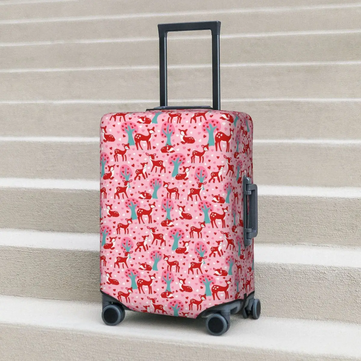 

Pink Deer Print Suitcase Cover Valentines Day Travel Vacation Practical Luggage Supplies Protector