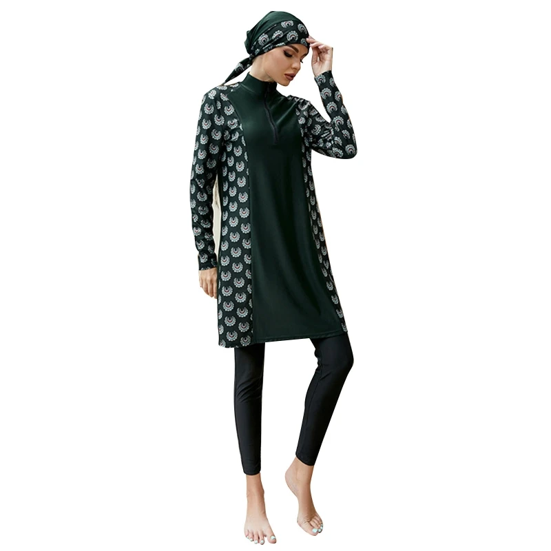 Simple Three Pieces Full Body Bikini Long Sleeve Muslim Tankini Full Coverage