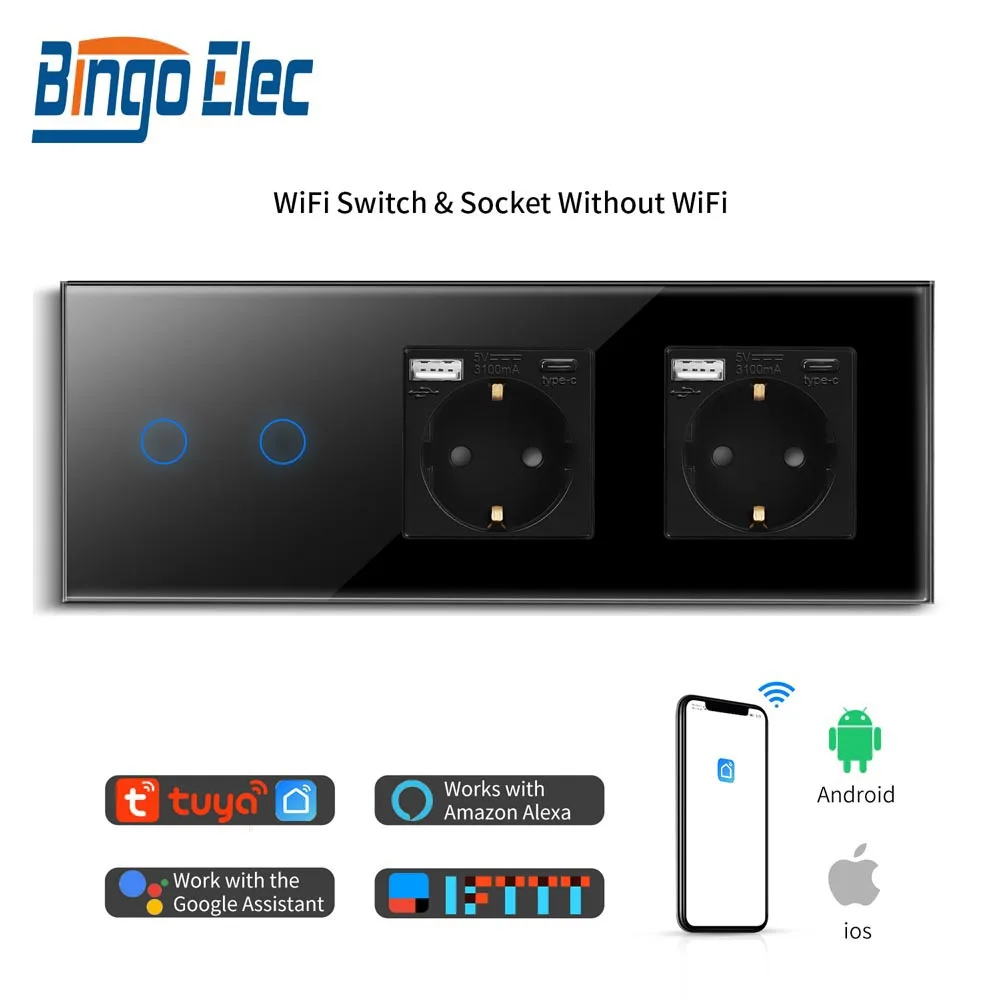 

Настенный сенсорный выключатель Bingoelec 1/2/3 клавиши с USB