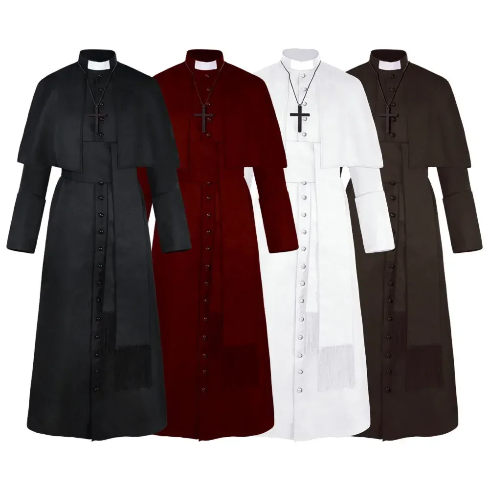 

Halloween Medieval Priest Costume Catholic Church Religious Roman Soutane Pope Pastor Father Costumes Mass Robe Clergy Cassock