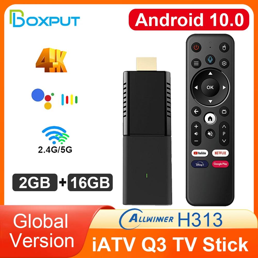 

BOXPUT 4K TV Stick iATV Q3 Smart TV Stick Android 10 Allwinner H313 2.4G 5G WiFi Bluetooth Voice Control Media Player Wholesale