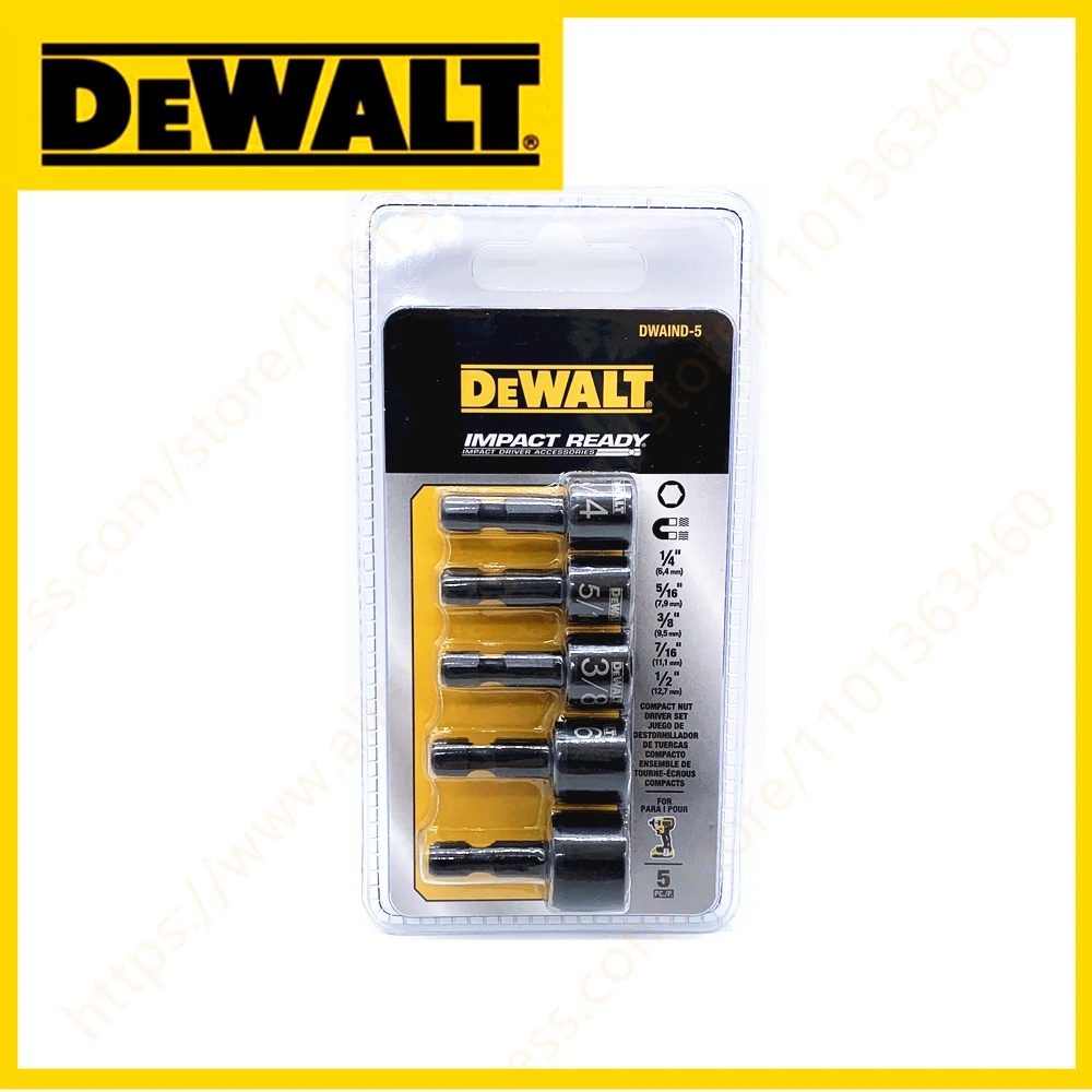 Ударная Магнитная втулка DEWALT 1/4-1/2 дюйма с шестигранным хвостовиком 5 шт. в