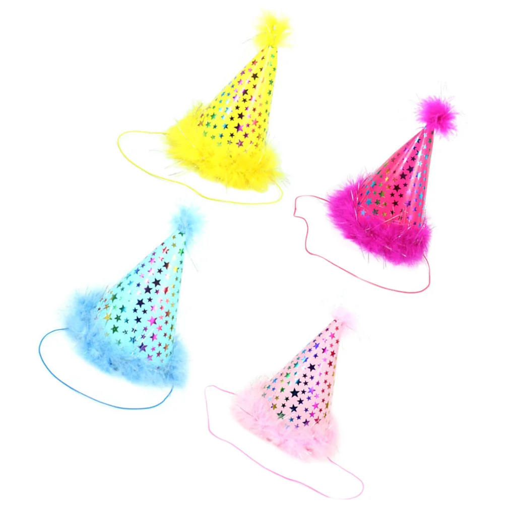 

4 Pcs Party Hats Kids Birthday Cone Supplies Tiara Baby Felt New Years Pink