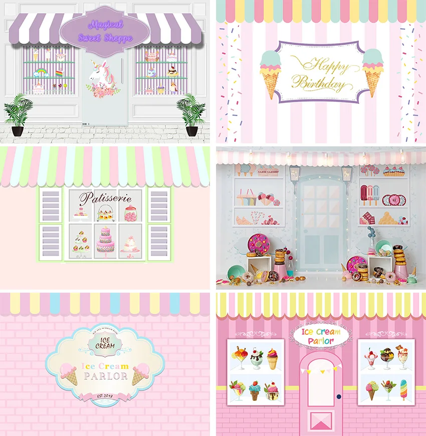 

Candy Bar Ice Cream Shop Car Cupcake Lollipop Sweet Backdrop Decor Baby Shower Birthday Party Photography Background Banner Prop