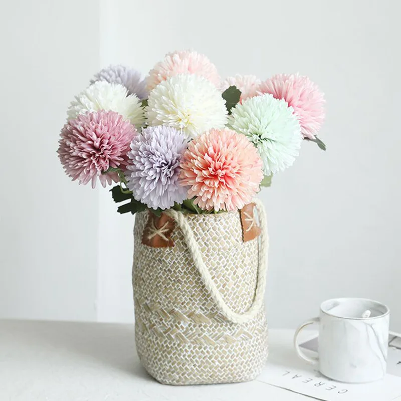 

Artificial Dandelion Flower Ball Bouquet Silk Holding Flower Bridal for Wedding Home Decor Fake Flower DIY Craft Wreath Supplies