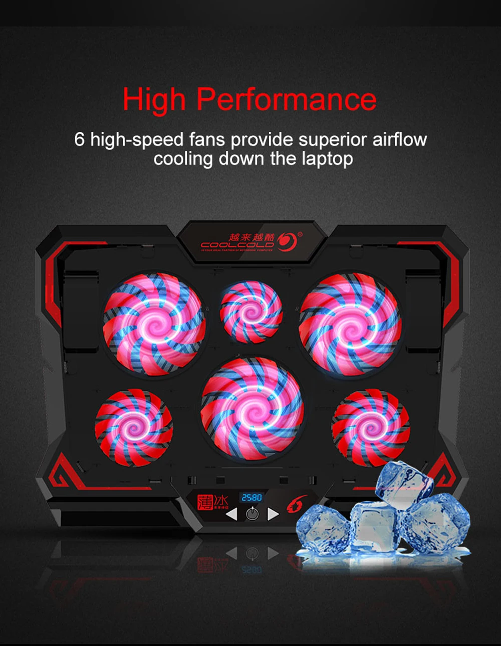 17 inch gaming laptop cooler six fan led screen two usb port 2600rpm laptop cooling pad notebook stand for laptop free global shipping