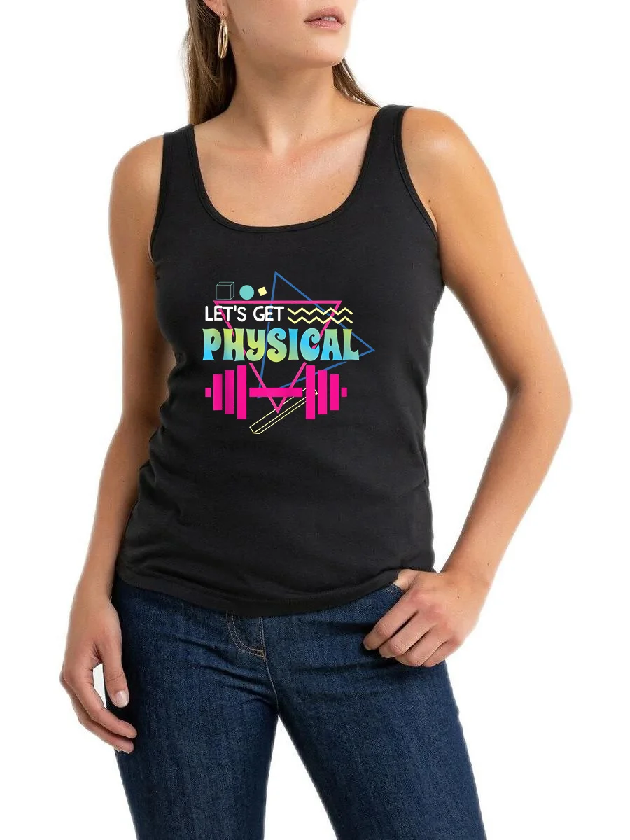 Lets Get Physical Totally Rad 90s Style Retro Tank Tops Women's Yoga Sports Workout Sleeveless T-Shirt Gym Trendy Fitness Tee