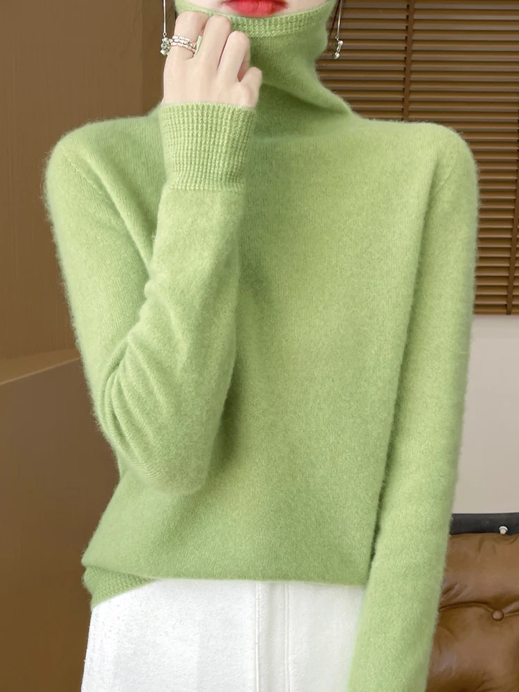 Autumn and Winter New 00% Cashmere Sweater Women Pile Collar Loose Casual All-matching Knitted Turtleneck sweater Bottoming ...