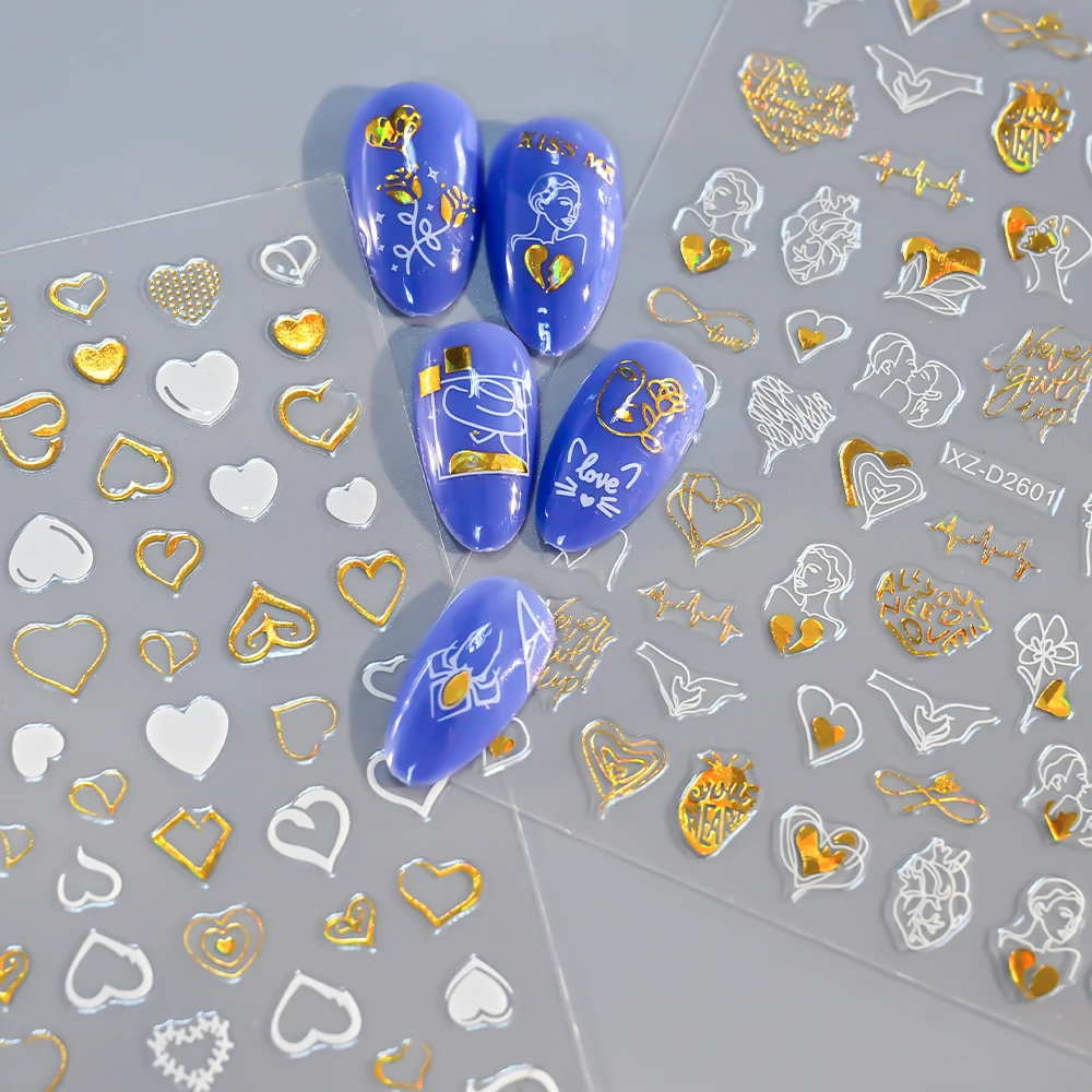 1 шт. золотые лазерные розовые сердечки для губ наклейки дизайна ногтей