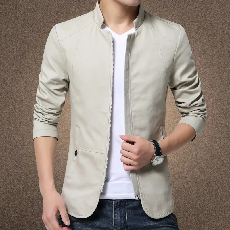

Spring Autumn Men's Fashion Standing Collar Jacket Men Slim Fit Business Casual Coats Solid Plus Size 5XL Cotton Washed Jacket