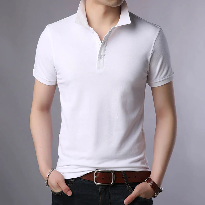 

2023 New Brands Shirts Men Summer 100% Cotton Lapel Slim Fit Solid Color Short Sleeve Polo T Shirt Male Fashion Casual Tops
