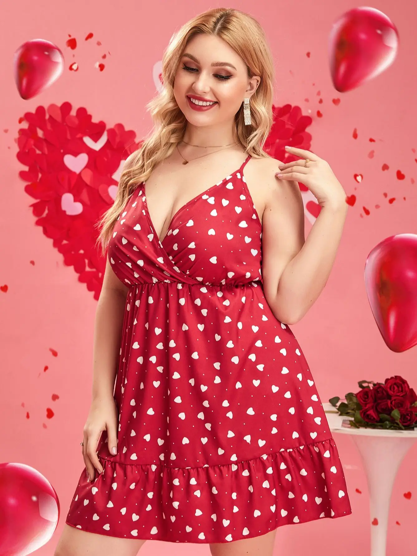 Plus Size Dress Women 4XL Summer 2023 Clothing Sleeveless Heart Print Curvy Y2k Cute Oversized Casual  Red Midi Party Dreses