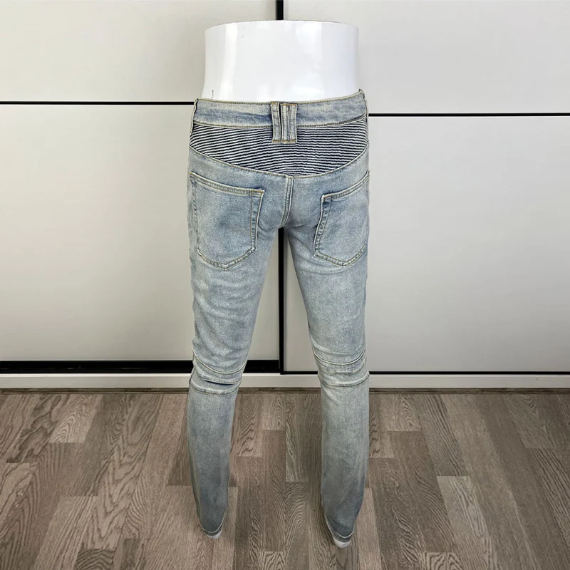 Street Fashion Men Jeans High Quality Retro Blue Elastic Slim Fit Spliced Designer Biker Jeans Men Hip Hop Brand Pants Hombre