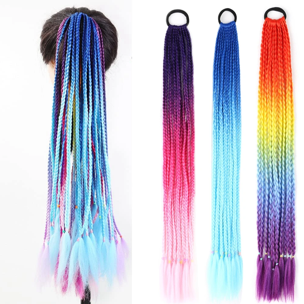 

Dream Like Elastic Rubber Hair Band Color Braids Ponytail Hair Accessories For Women 24inch/60cm Synthetic Braiding Hair Chignon