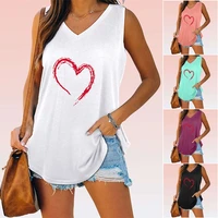 women sleeveless top fashion heart printed top summer loose vest t shirt laides v collar tank top