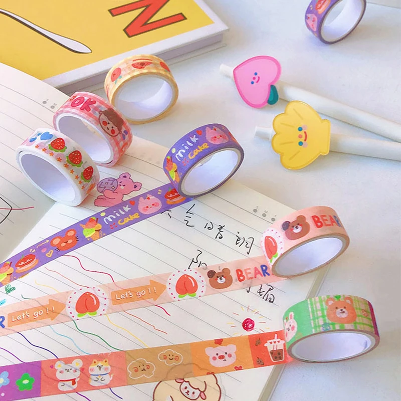 

1.5cm x 3m Cute Bear bunny Kawaii Washi Tape Set Japanese Paper Masking Tape Tapes Stickers Decor Stationery Tape Scrapbooking