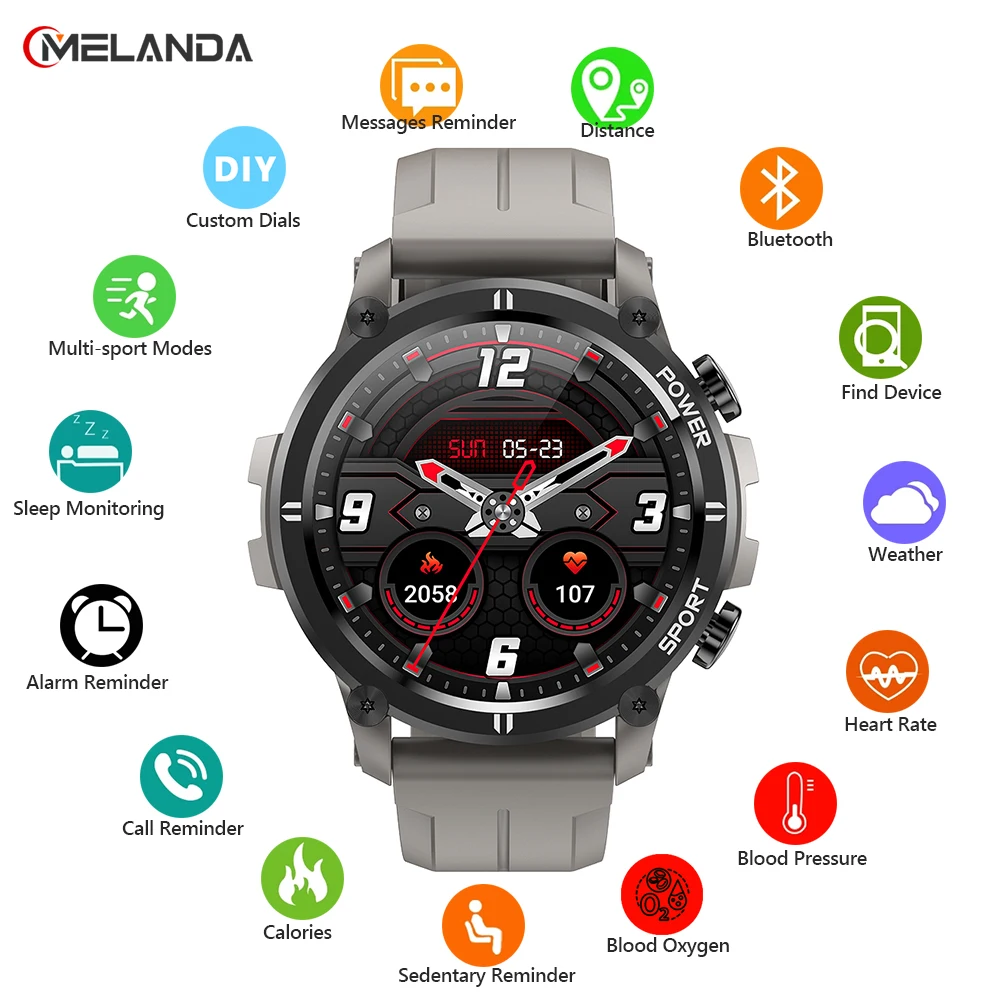 

MELANDA 2022 New Smart Watch Men Outdoor Sports Full Touch Smartwatch Waterproof Fitness Tracker Heart Rate Monitor for Male