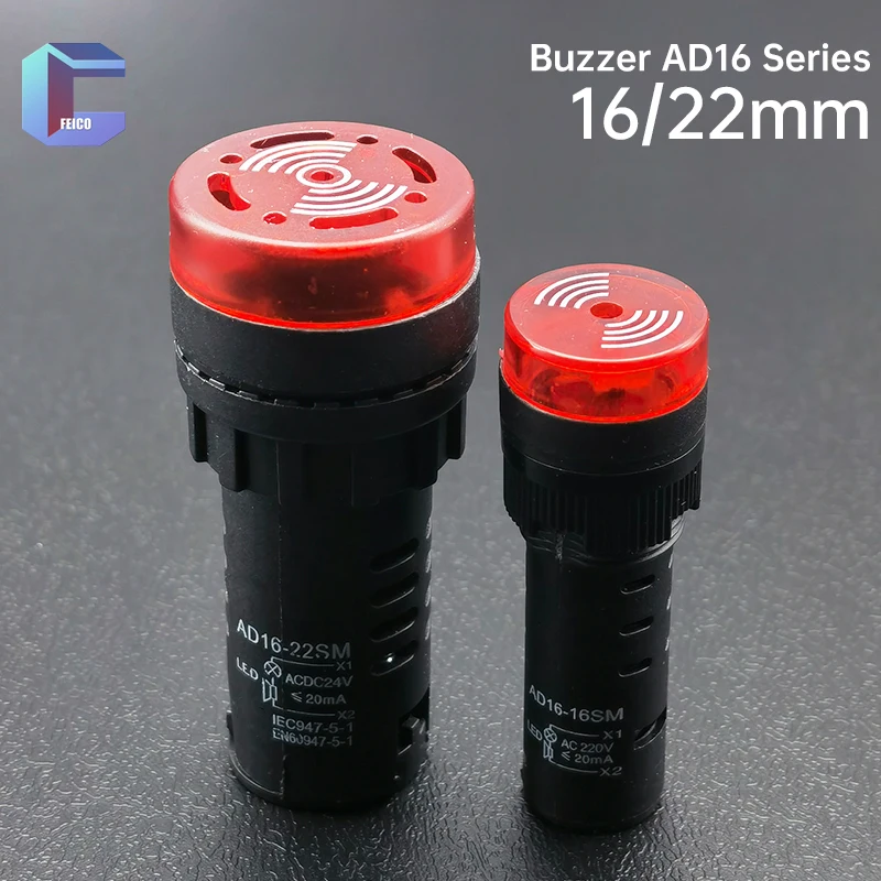 

AD16-16SM 16 /22mm Warning Buzzer Flashing Red LED Intermittent Sound Alarm Indicator 12V 24V 110V AD16-22SM