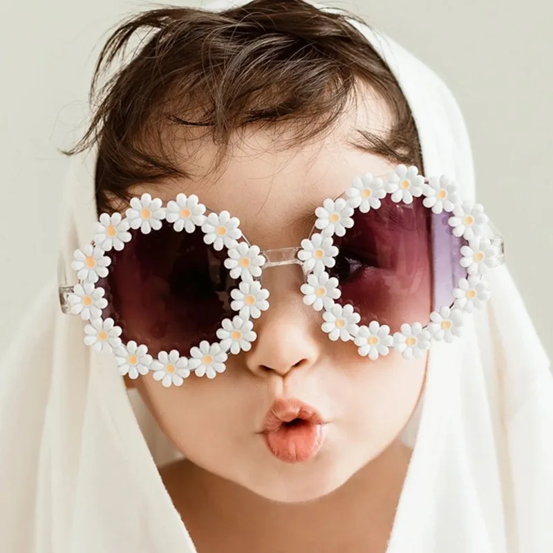 

Round Flower Sunglasses With Elastic Nylon Baby Headband Bohemia Beach Seaside Sun Glasses Kids Puff Bow Headwear
