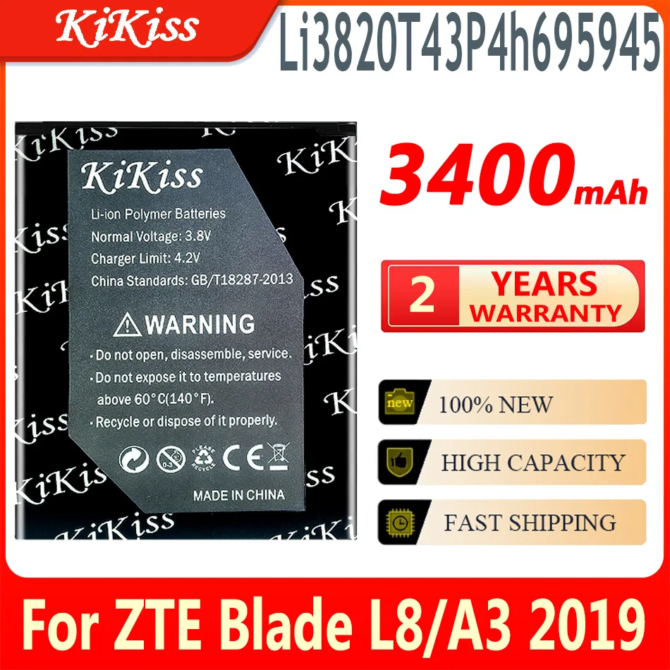 

3400mAh KiKiss Powerful Battery Li3820T43P4h695945 For ZTE Blade L8 / Blade A3 2019 mobile phone Batteries High Quality