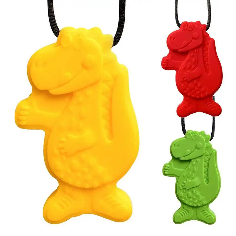 

Kids Chew Necklace Silicone Dinosaur Teether Sensory Chewy Pendant Oral Motor Toys Therapy Tools For Autism ADHD Kids