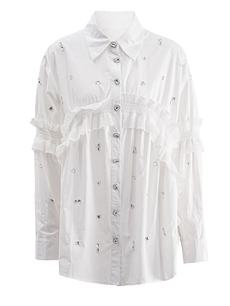 Женская блузка с длинным рукавом EAM черная элегантная рубашка отложным