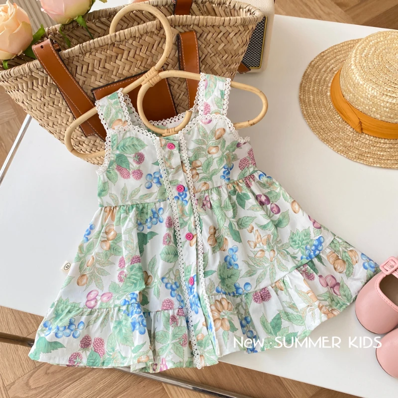 

6M-6T Kids Dress Summer Toddler Girl Clothes Baby Girl Dress Floral Sundress Girls Dresses Little Girl Vest Skirt