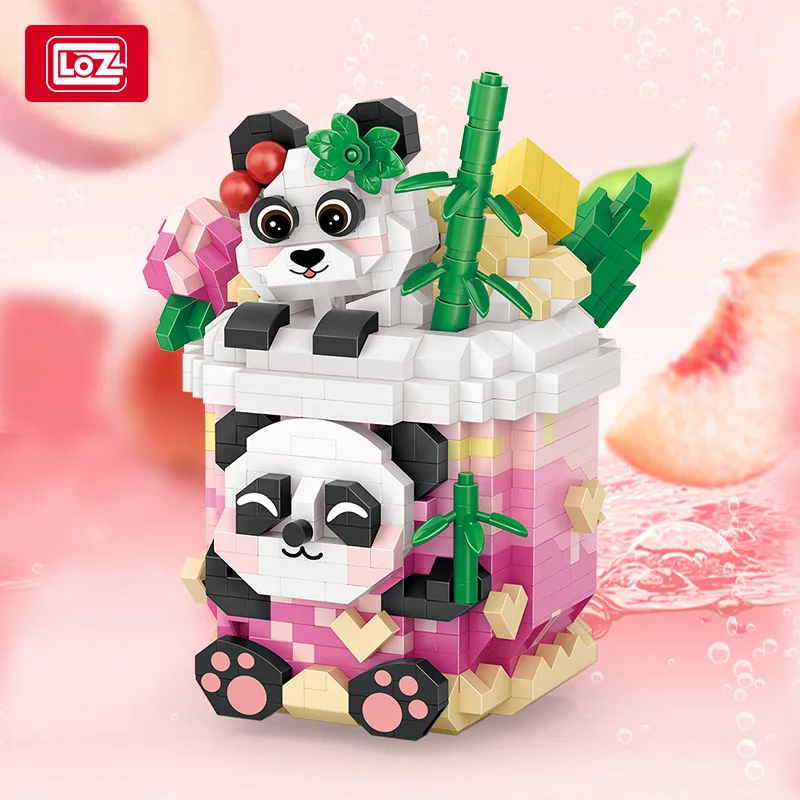 

loz panda building blocks peach peach oolong puzzle assembly toy desktop decoration cartoon milk tea model girl gift