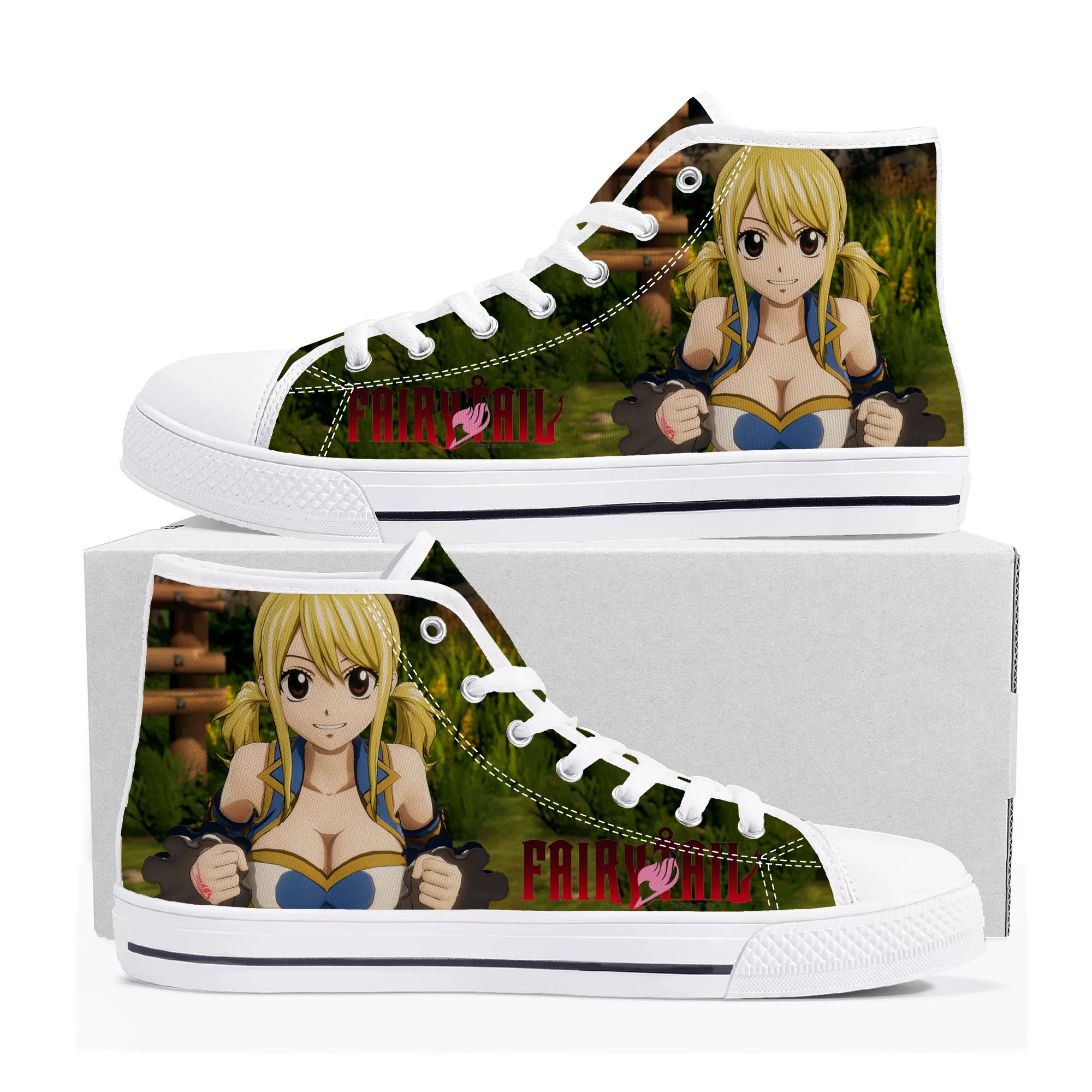 

Hot Anime Fairy Tail Cartoon Lucy Heartfilia High Top Sneakers Men Women Teenager Canvas Sneaker Casual Couple Shoes Custom Shoe
