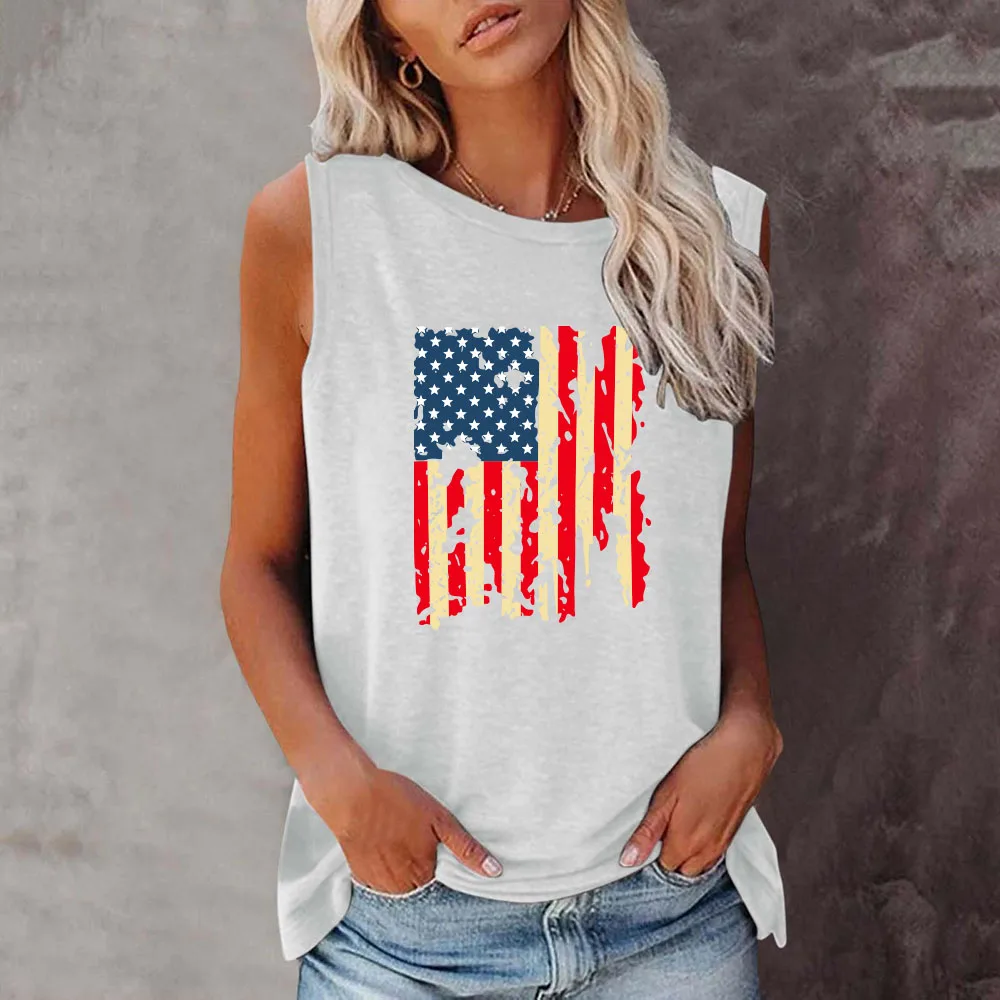 

Женская Винтажная Футболка Seeyoushy, футболка без рукавов с круглым вырезом и американским флагом, в стиле Харадзюку, лето 2023