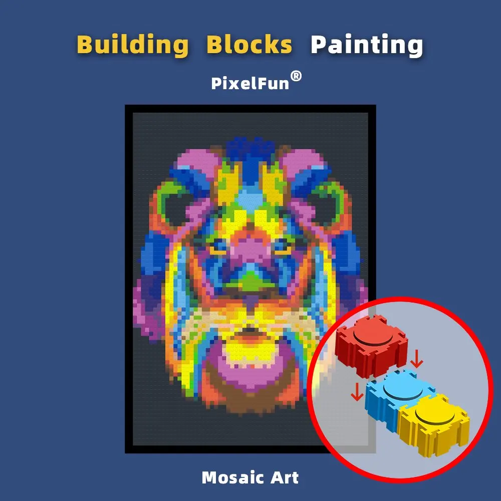 

PixelFun P10039 4800 pcs 40x57cm 15x22 inch Building Blocks Lion Pixel Mosaic Bricks Photo Custom Painting Art Diy Toys PixelArt