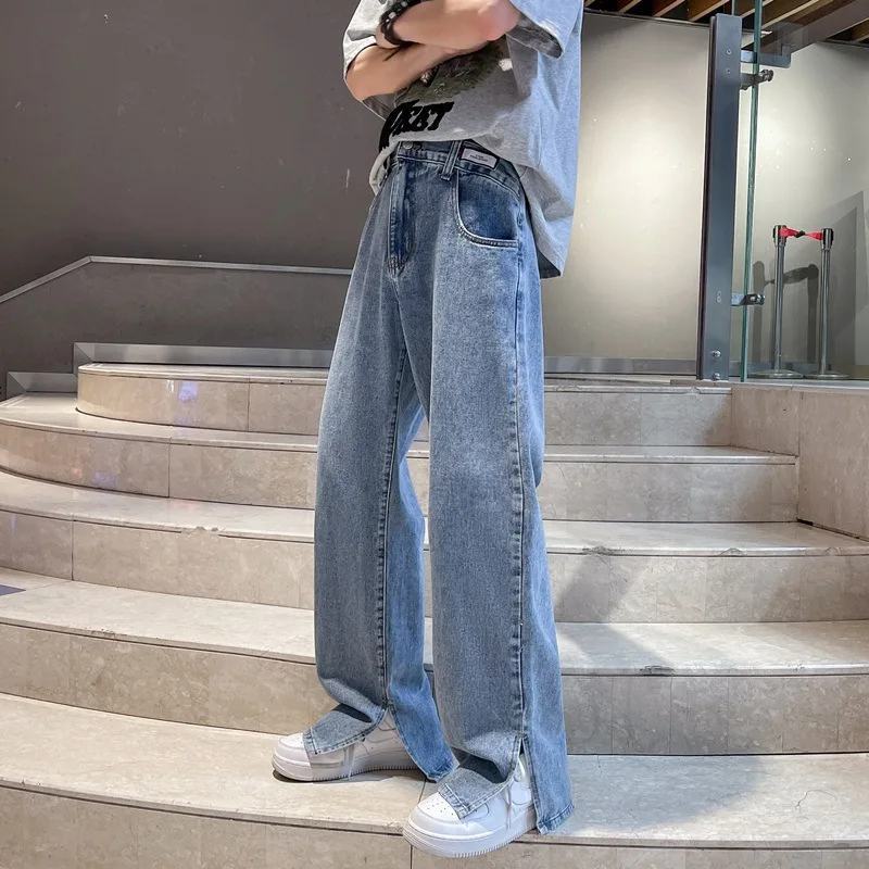 

ZCSMLL Split straight jeans men's spring and autumn Korean version of the trend casual loose wide-legged drapey long pants