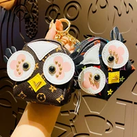 creative leather big eyed owl small cute girl heart small schoolbag keychain bag pendant storage bag female