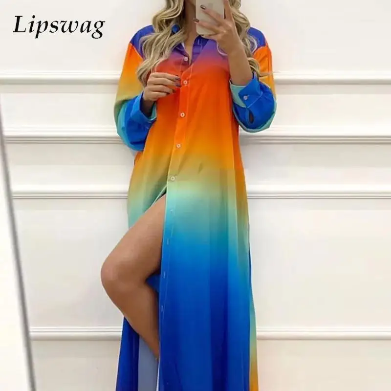 

Женское длинное платье-рубашка с отложным воротником и длинным рукавом