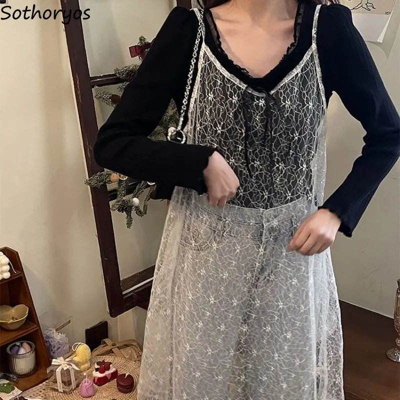 

Dress Women Lace Vintage Simple All-match Daily Loose Kawaii Harajuku Sleeveless Holiday Fashion Retro Korean Style Vestido Y2k