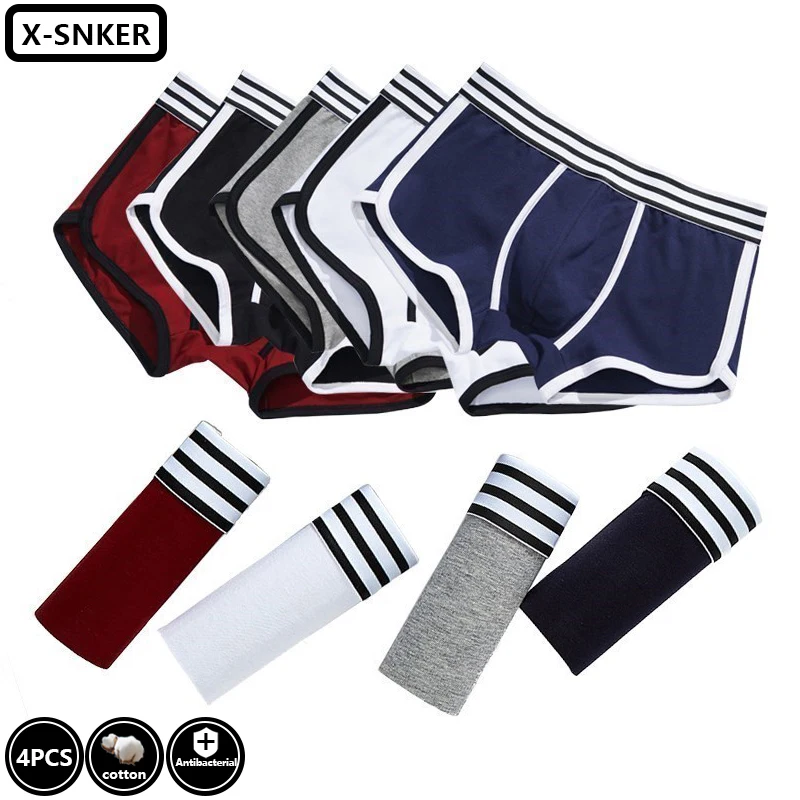 X-SNKER Men's Underwear Male Boxers Panties Mens Boxershorts Underpants Cotton High Quality Sexy Homme Hot Boxer For Men 4PCS