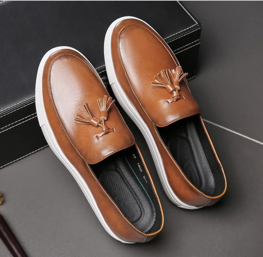 

Men Casual Shoes Spring Retro British Leather Tassel Loafers Office Shoes Men Driving Moccasins Comfortable Slip On Party Shoes