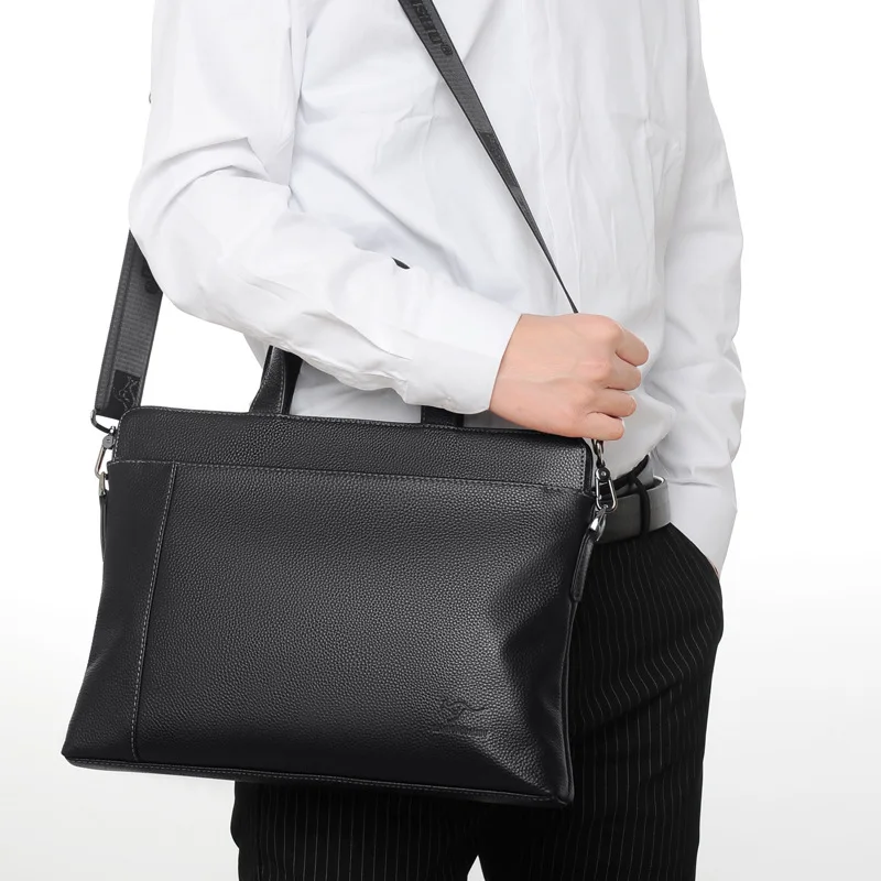 Business Genuine Leather Men's Briefcase Black Cowhide Handbag Large Capacity Laptop Computer Bag Male Shoulder Messenger Bag