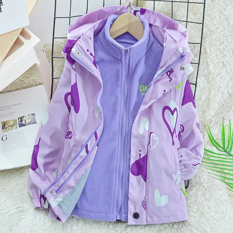 

Autumn Children little Girls clothing Detachable Outdoor Windproof Jacketcoat Winter Thicken Plush Hooded Clothes windbreaker