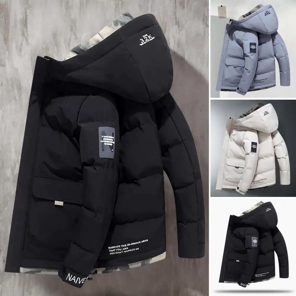 Popular Men Overcoat All Match Breathable Hood Flap Pocket Overcoat  Coldproof Male Coat Streetwear